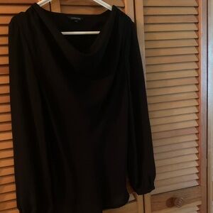 Lands' End Black Semi-Sheer Long Sleeve Cowl Neck Blouse. Size 8